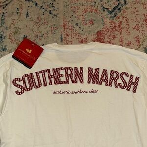 NWT Southern Marsh White Tee with Red Seersucker Accents